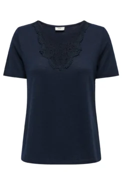 Camiseta de renda renda manga curta