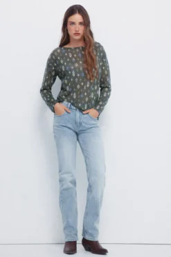 Camiseta estampada com efeito linho