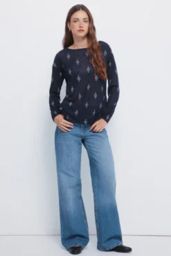 Camiseta estampada com efeito linho