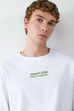Camiseta estampado de pizza de manga dupla