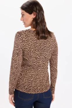 Camisola básico de liso malha com estampado de leopardo
