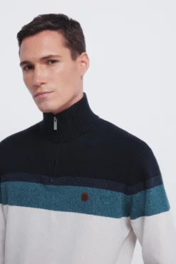 Camisola com fecho-éclair e blocos de cores