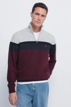 Camisola com fecho-éclair e blocos de cores