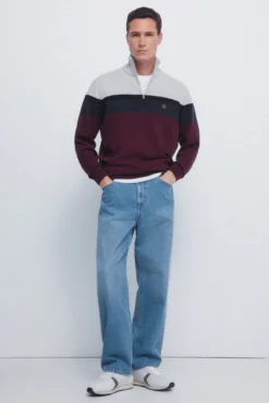Camisola com fecho-éclair e blocos de cores