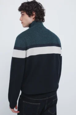 Camisola com fecho-éclair e blocos de cores