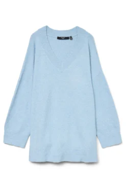 Camisola com gola em V curvo