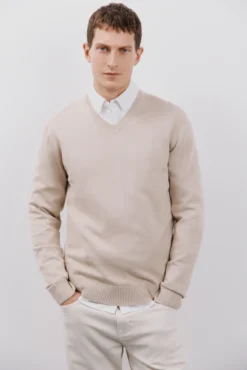 Camisola de algodão com gola em bico básica