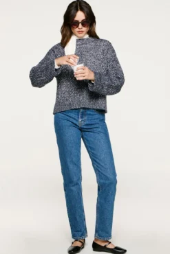 Camisola de gola caixa de algodão orgânico