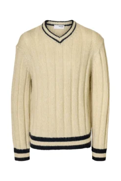 Camisola de lã e alpaca com gola em V