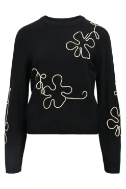 Camisola de malha bordado com flores