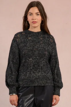 Camisola de malha vazada de manga malha