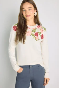 Camisola estampada gola redonda