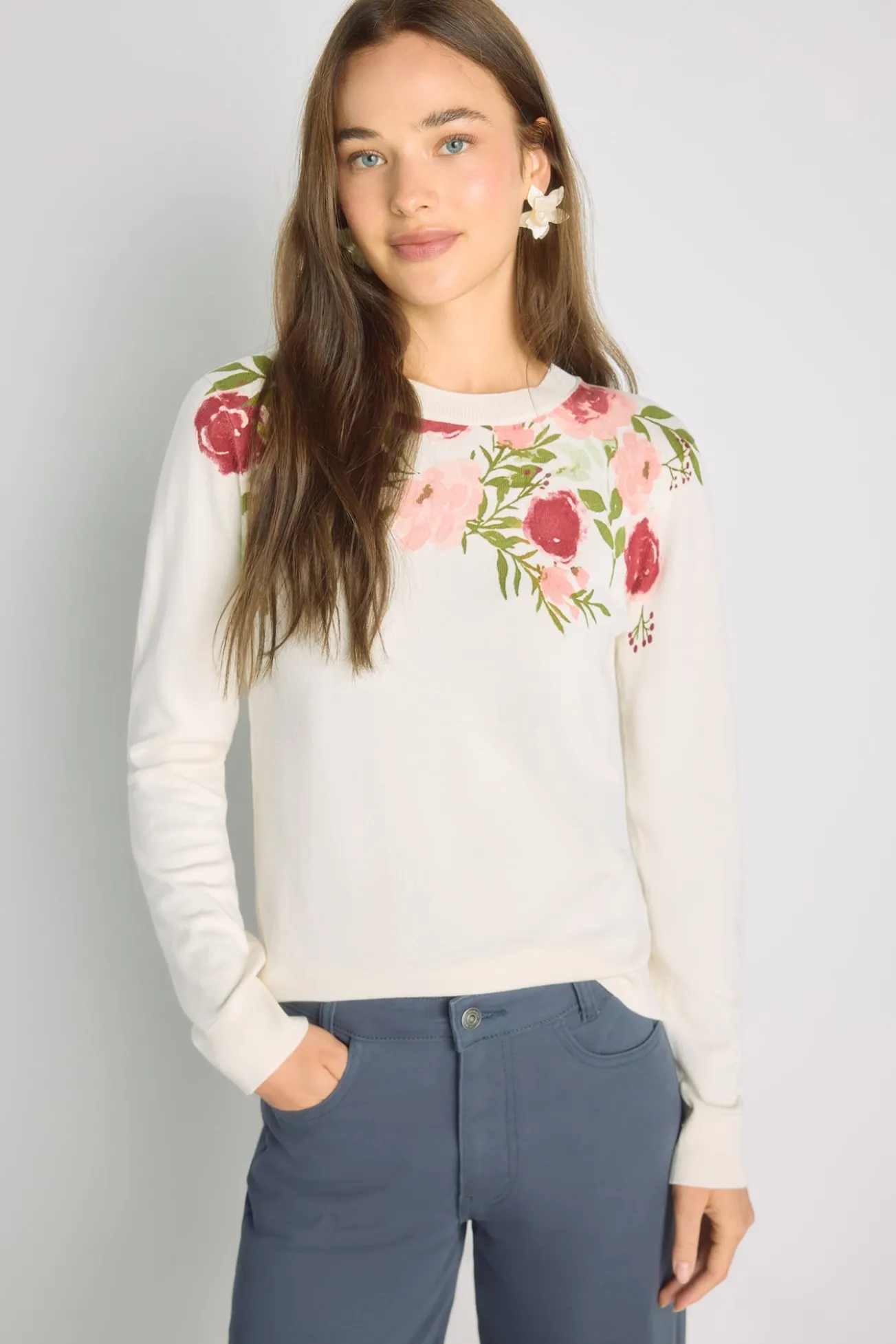 Camisola estampada gola redonda