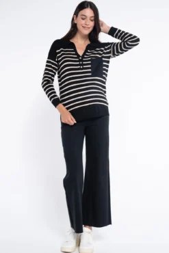Camisola listrado com gola polo canelada