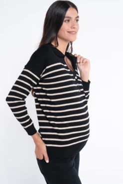 Camisola listrado com gola polo canelada