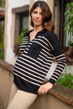 Camisola listrado com gola polo canelada