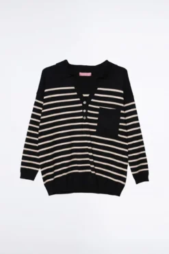 Camisola listrado com gola polo canelada