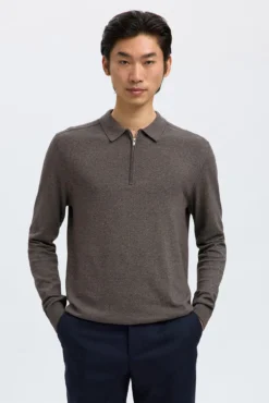 Camisola polo 100% algodão com meia fecho-éclair .