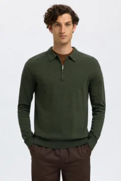 Camisola polo 100% algodão com meia fecho-éclair .