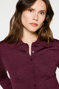 Camisola polo de manga comprida com glitter