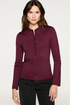 Camisola polo de manga comprida com glitter