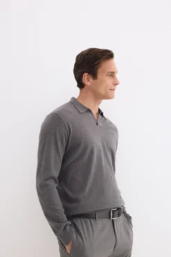 Camisola polo manga comprida em linho