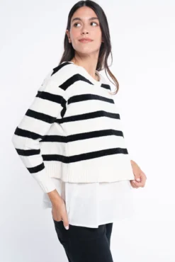 Camisola riscas de chenille com blusa