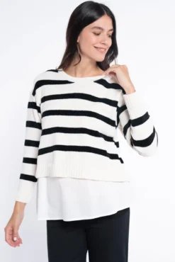 Camisola riscas de chenille com blusa