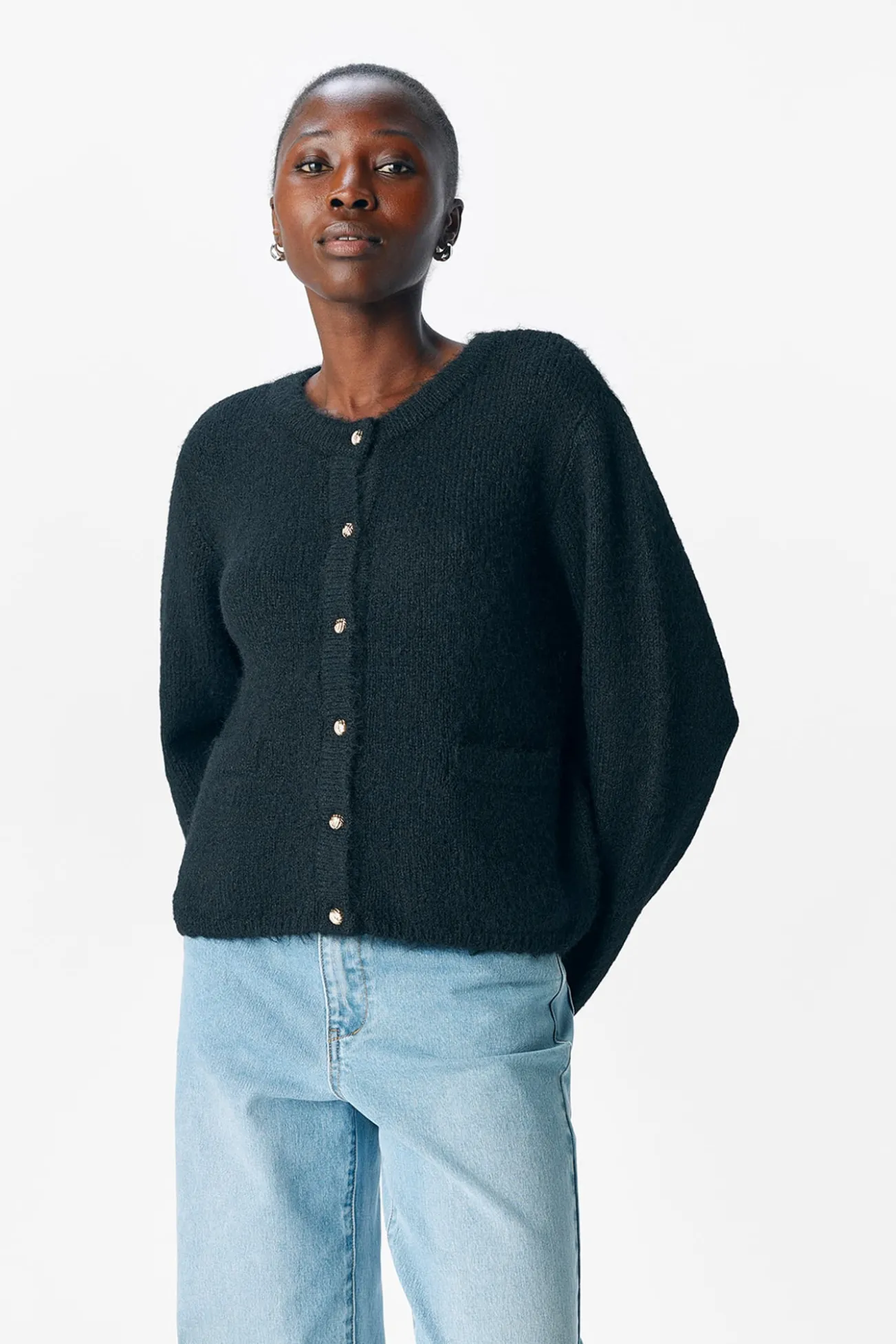 Cardigan de lã com gola redonda