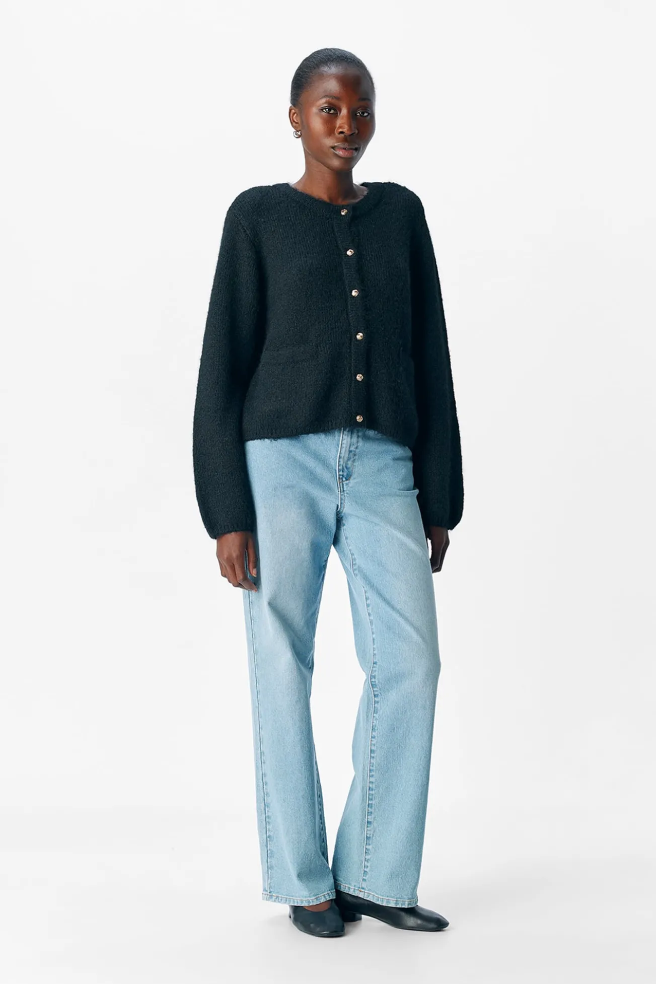 Cardigan de lã com gola redonda