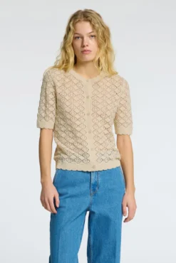 Cardigan de malha de manga manga curta