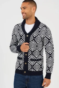 Casaco de malha jacquard gola em V