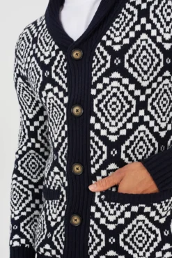 Casaco de malha jacquard gola em V