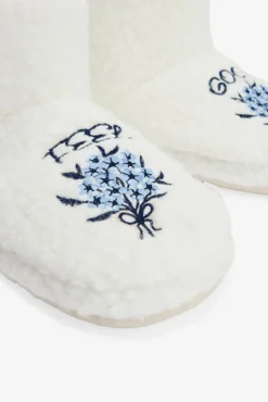 Chinelos de quarto bordados com o slogan Feel Good
