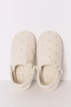 Chinelos de quarto de borrego com glitter rosa