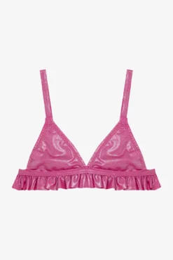 Conjunto de biquíni com folho e glitter rosa