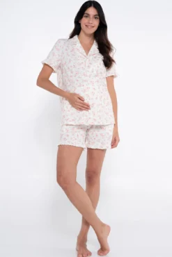 Conjunto de pijama canelado floral para pré-mamã