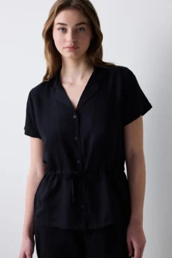 Conjunto de pijama comprido de cetim preto