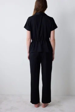 Conjunto de pijama comprido de cetim preto