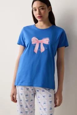 Conjunto de pijama comprido estampado azul