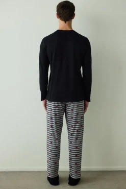 Conjunto de pijama de algodão com estampa de slogan de velocidade masculino