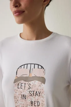 Conjunto de pijama riscas com gola redonda redonda e manga comprida Sleep Time