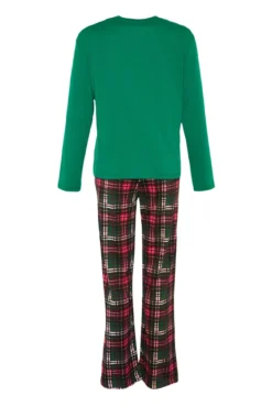 Conjunto de pijama xadrez verde de Natal