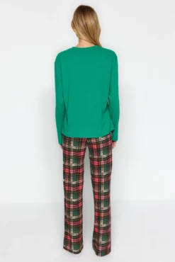Conjunto de pijama xadrez verde de Natal