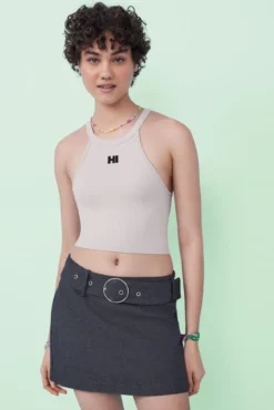 Crop top halter sem costuras cinzento