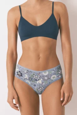 Cueca brasileira larga em microfibra estampada azul média