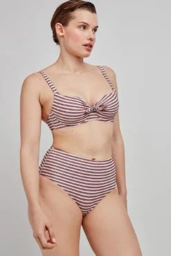 Cueca de biquíni alta com estampado riscas multicolor