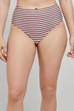 Cueca de biquíni alta com estampado riscas multicolor
