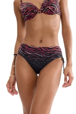 Cueca de biquíni cintura alta com folhos estampado animal