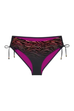 Cueca de biquíni cintura alta com folhos estampado animal